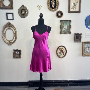 Vintage Y2K Victoria's Secret Hot Pink Satin Slip Dress gold tag